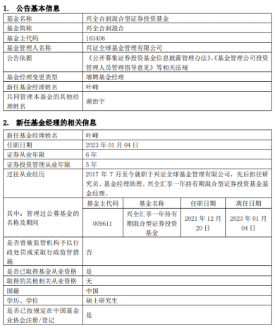 谢治宇单独管理近十年，兴全合润增聘叶峰为基金经理，什么情况？兴证全球基金最新回应